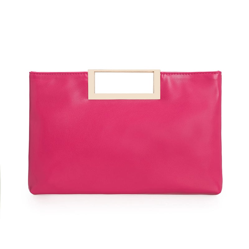 CHARMING TAILOR Fashion PU Leather Handbag Stylish Women Convertible Clutch Purse (Hot Pink) - Image 2