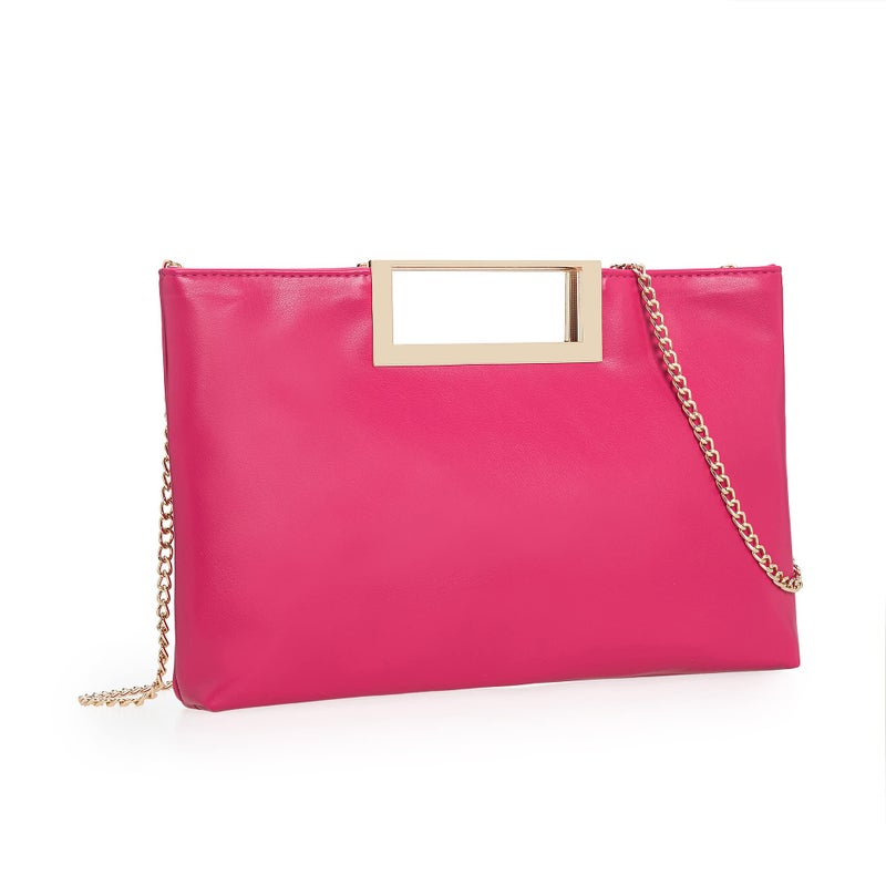 CHARMING TAILOR Fashion PU Leather Handbag Stylish Women Convertible Clutch Purse (Hot Pink) - Image 1