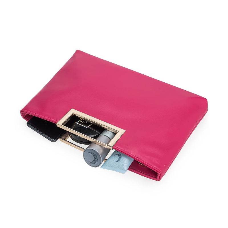 CHARMING TAILOR Fashion PU Leather Handbag Stylish Women Convertible Clutch Purse (Hot Pink) - Image 4