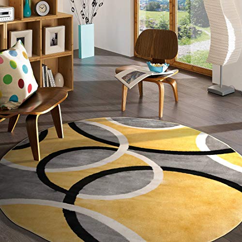 Rugshop Rugshop Contemporary Abstract Circles Easy Maintenance for Home OfficeLiving RoomBedroomKitchen Soft Round Rug 6 6 6 6 Diameter Yellow 