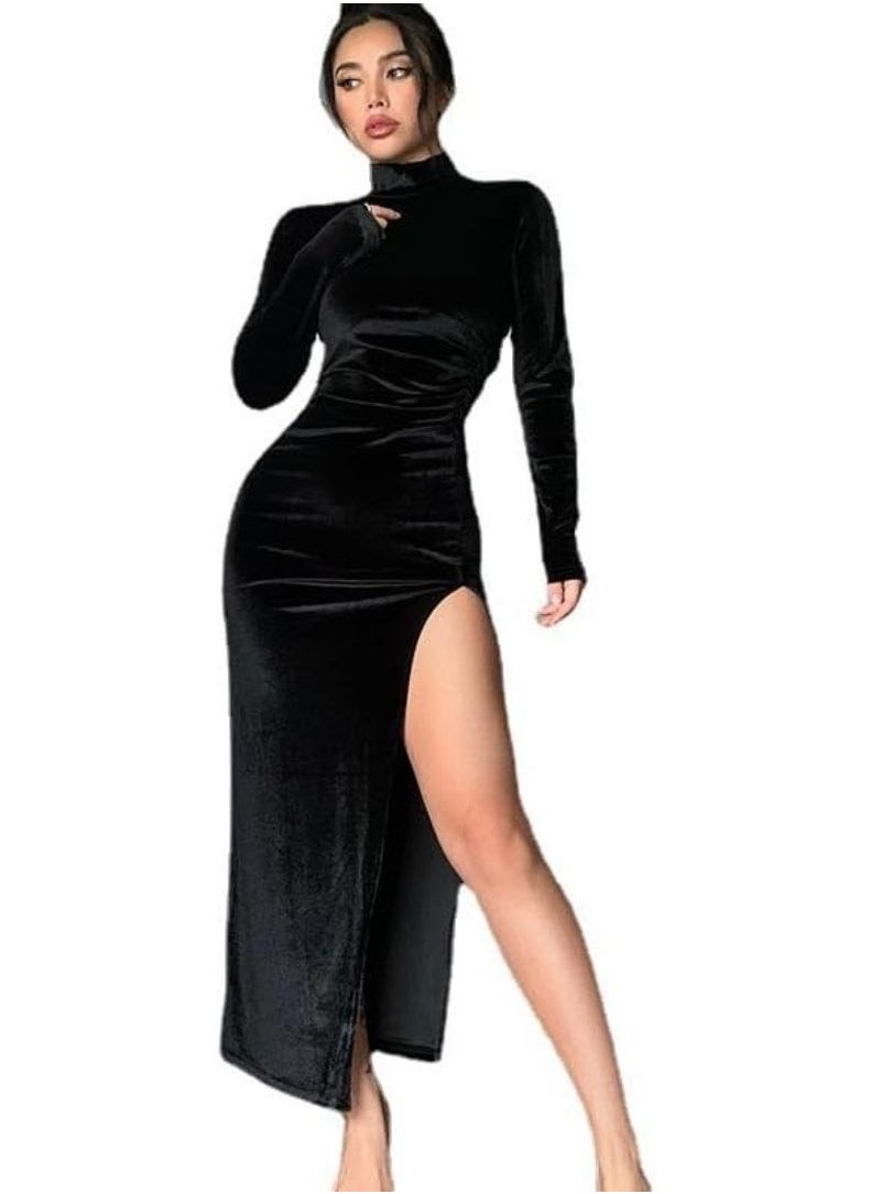 Generic Women's velvet dress with side slit  - Image 1