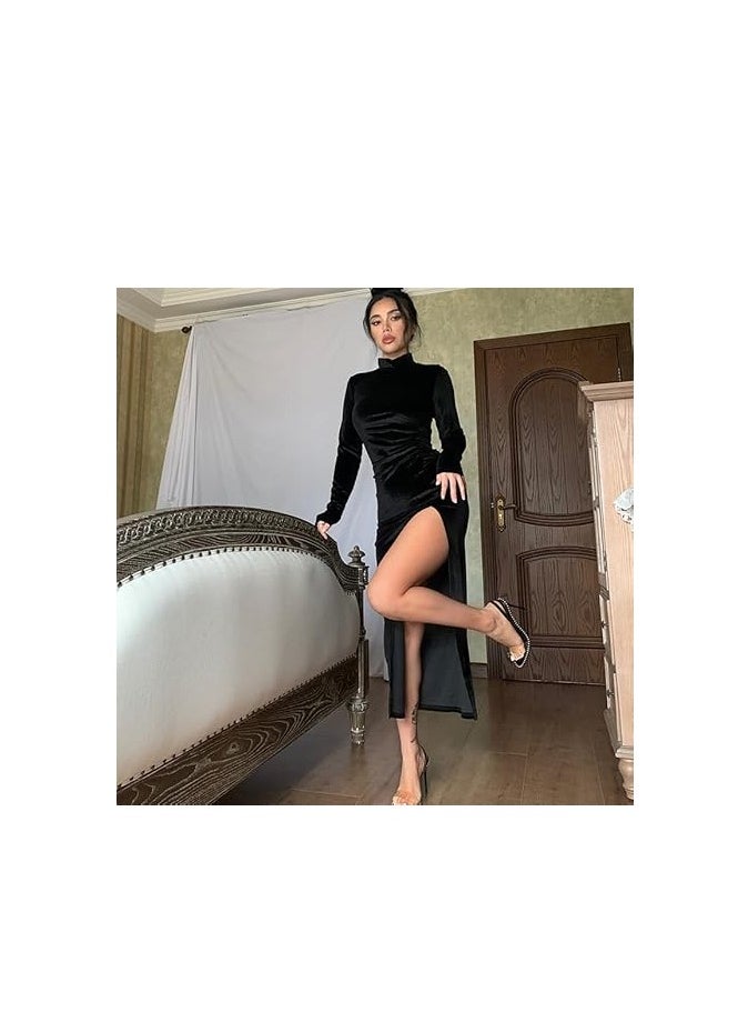 Generic Women's velvet dress with side slit  - Image 2