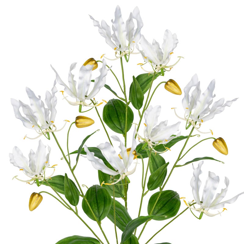 Briful 3PCS 33 Tall Artificial Gloriosa Flowers Fake Gloriosa Lily Flowers 84cm Artificial Lily Flowers with Long Stem for Tall Vase White Artificial Flowers for Home Office Decor