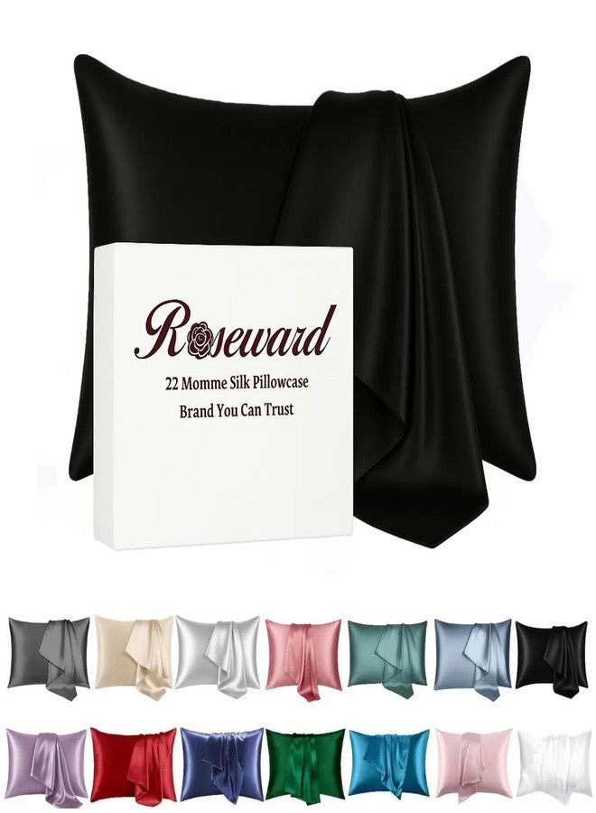 ROSEWARD Organic Silk Pillowcase for Hair and Skin Made in USA, Real 22 Momme Satin Pillowcase with Zipper, 6A Grade Pure Natural Silk, Hypoallergenic, Anti Acne (Standard, Black) - Image 1