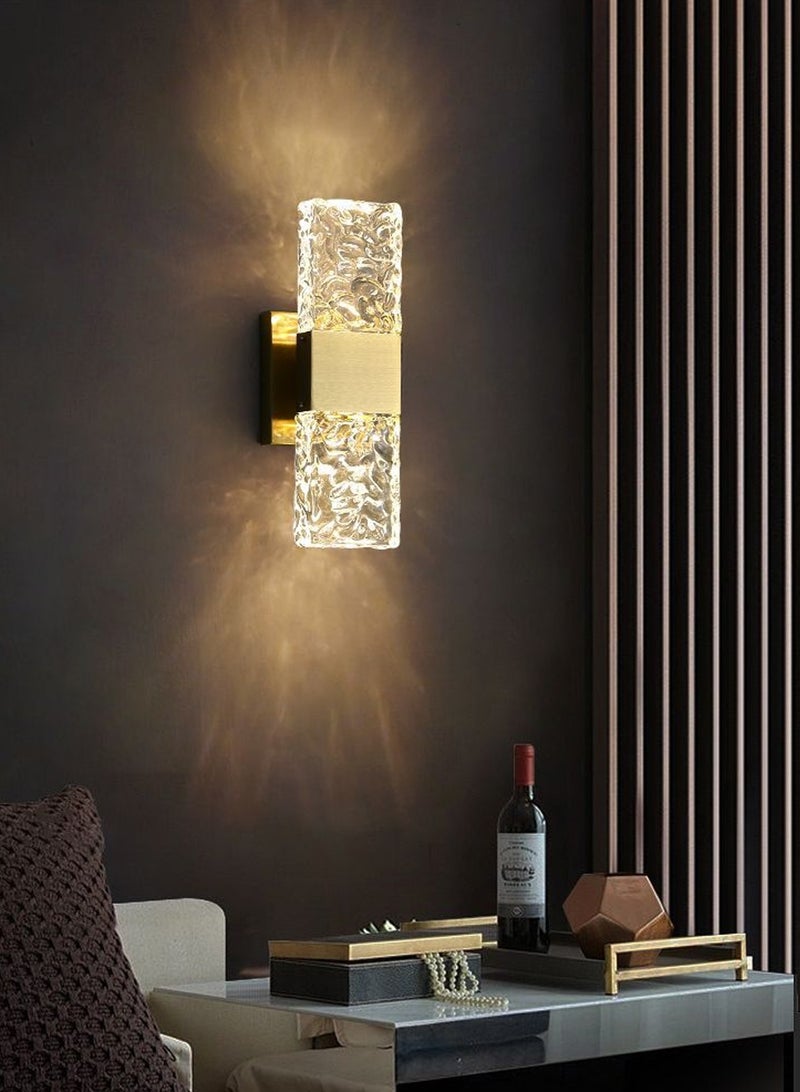 LOOPITYS Golden wall lamp, modern crystal wall lamp, (31cm/12.2 inches high * 9cm/3.5 inches wide, 3000K warm light) LED crystal wall lamp, suitable for bathrooms, dressing tables, bedrooms, living rooms, corridors - Image 2