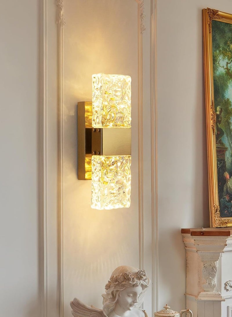 LOOPITYS Golden wall lamp, modern crystal wall lamp, (31cm/12.2 inches high * 9cm/3.5 inches wide, 3000K warm light) LED crystal wall lamp, suitable for bathrooms, dressing tables, bedrooms, living rooms, corridors - Image 1