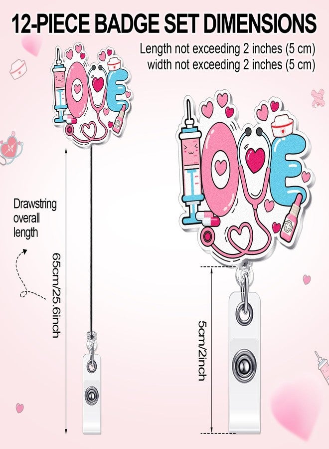 Kigeli 12 Pcs Valentine's Day Badge Reel Cute Nurse Badge Reel Retractable Name ID Holder with Alligator Clip Nursing Name Tag Clip for Doctors Wife Husband Student Worker - Image 2