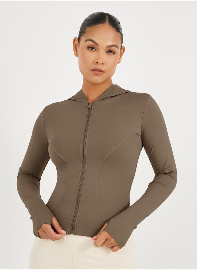Styli Contour Seam Thumbhole Detail Zip Up Jacket  - Image 1