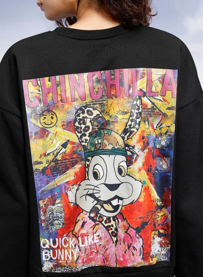 Tokyo Talkies Oversized Graphic Print Round Neck Sweatshirt by Styli
