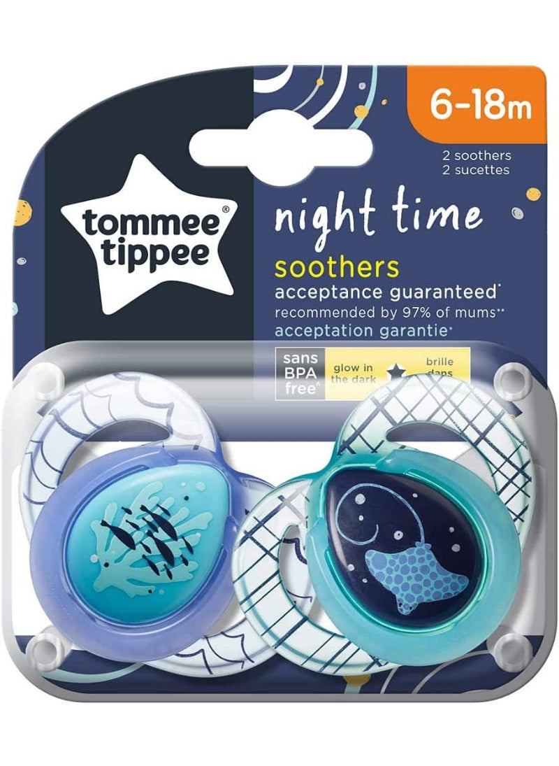 Tommee Tippee UK Tommee Tippee Soothers Night Time 6-18 M 2 Pcs