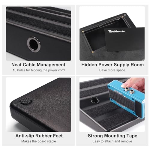 Rockhouse Pedalboard, Guitar Pedal Board Case 20" x 10" Light Effect Boards with Compartment for Power Supply, Gig Bag, Mounting Tape, Cables Ties - Image 4