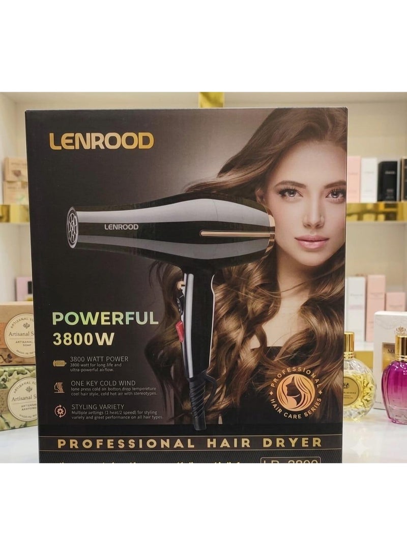 مجفف شعر LENROOD الاحترافي 3800 واط – قوة وأداء لا مثيل لهما