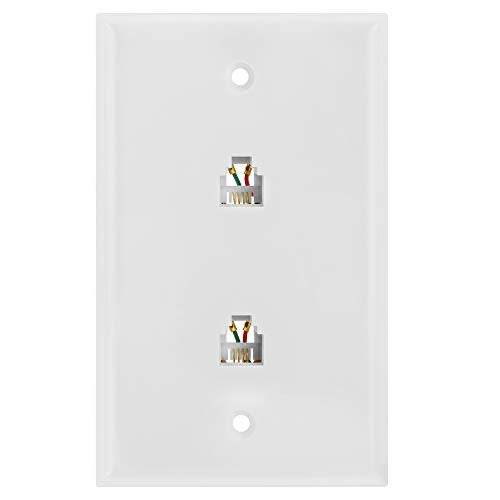 Cmple - Double RJ11 Connector with 4 Conductors Phone Wall Plate Jack 6P4C Telephone Dual Jack Wallplate with Screws - Image 1