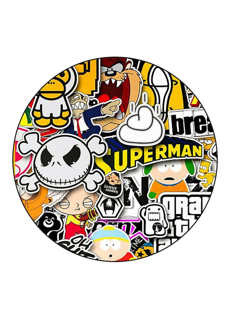 RKN Random Things Printed Mouse Pad  Round  Multicolour