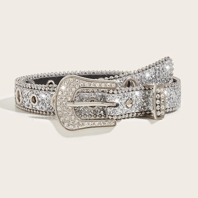 Spice Girl Belt Women'S Fashion Trendy Air Eye Shining Style Western Y2K Water Diamond Buckle Wide Belt Waist Chain - Image 1