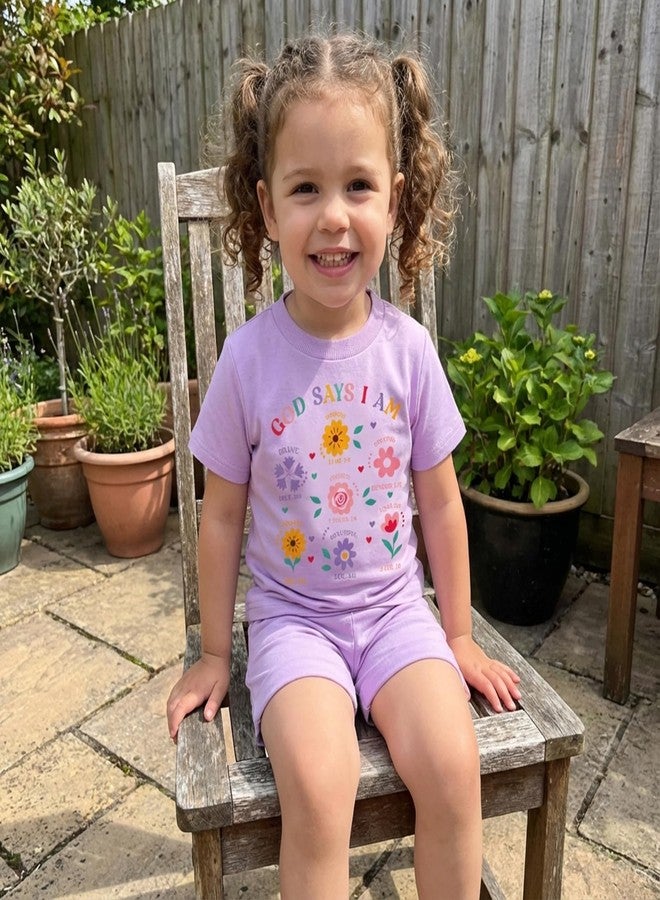 Fernvia Toddler Baby Girl Summer Clothes Floral Letters Print Short Sleeve T-Shirt Tops Solid Shorts Outfit Set (Floral Purple, 2-3T) - Image 4