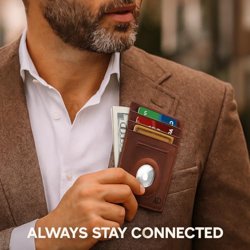 Access Denied Genuine Leather Air Tag Holder - Slim Minimalist Wallets For Men & Women - Front Pocket Thin Mens Wallet RFID Credit Card Holder Gifts For Men - Air Tag NOT Included - Image 4
