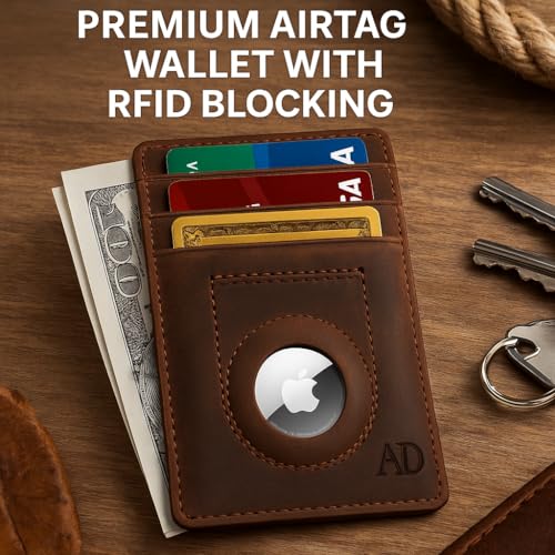 Access Denied Genuine Leather Air Tag Holder - Slim Minimalist Wallets For Men & Women - Front Pocket Thin Mens Wallet RFID Credit Card Holder Gifts For Men - Air Tag NOT Included - Image 5