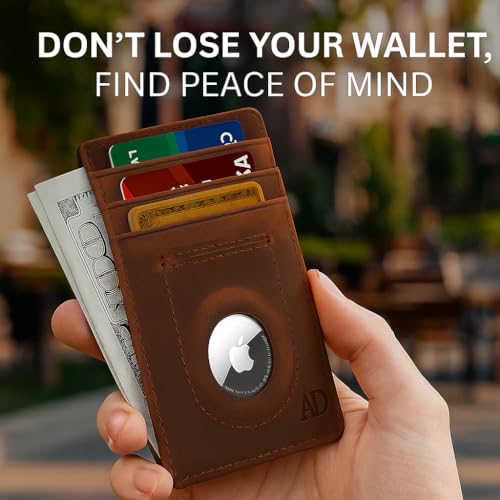 Access Denied Genuine Leather Air Tag Holder - Slim Minimalist Wallets For Men & Women - Front Pocket Thin Mens Wallet RFID Credit Card Holder Gifts For Men - Air Tag NOT Included - Image 2