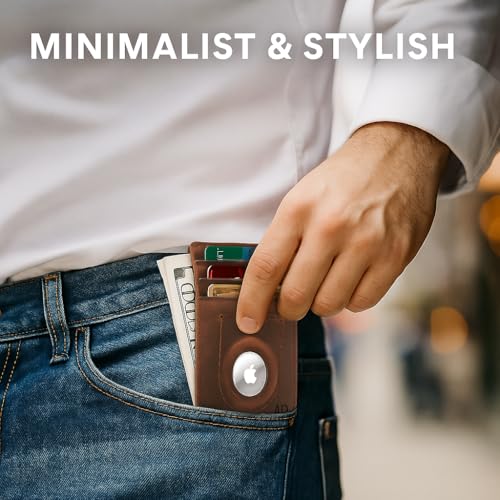 Access Denied Genuine Leather Air Tag Holder - Slim Minimalist Wallets For Men & Women - Front Pocket Thin Mens Wallet RFID Credit Card Holder Gifts For Men - Air Tag NOT Included - Image 3