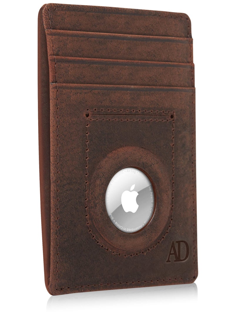 Access Denied Genuine Leather Air Tag Holder - Slim Minimalist Wallets For Men & Women - Front Pocket Thin Mens Wallet RFID Credit Card Holder Gifts For Men - Air Tag NOT Included - Image 1