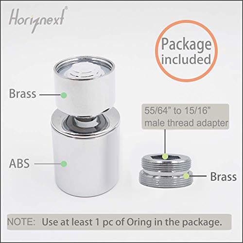 Horiznext faucet aerator for kitchen bathroom sink, tap head sprayer 360 degree swivel filter attachment hose extender no splash water nozzle (1 pc with adapter) - Image 3
