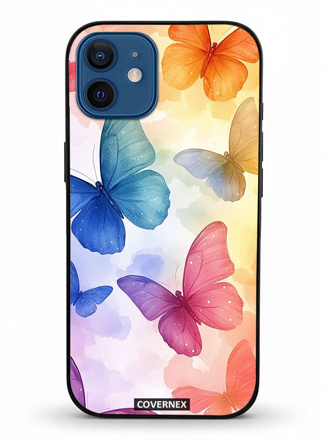 Covernex Apple iPhone 12 Protective Case Cover Printed Featuring Dreamy Pastel Floating Butterflies - Image 2