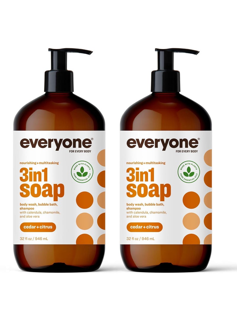 everyone for every body - Everyone 3in1 Soap Body Wash Bubble Bath Shampoo 32 Ounce Pack of 2 Cedar and Citrus Coconut Cleanser with Organic Plant Extracts and Pure Essential Oils Packaging May Vary - Image 1