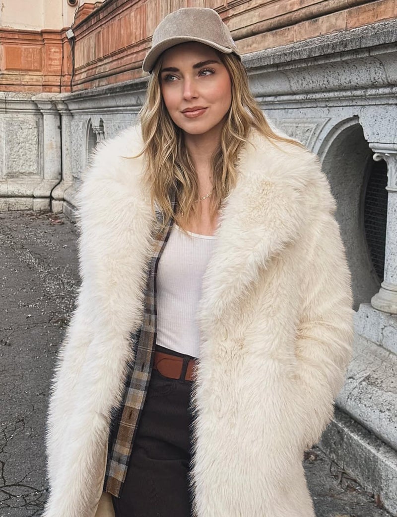 Flygo Womens Long Faux Fur Coats Fluffy Faux Fur Jacket Long Sleeve Lapel Furry Coats Fuzzy Winter Jacket(Beige-L) - Image 5