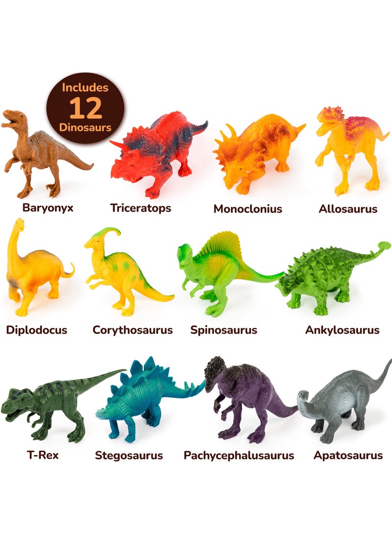 Li'l-Gen Li'l-Gen Dinosaur Toys for Boys & Girls, Kids 3+ - 12 Realistic Looking 7” Dinosaur Toy Figures with Interactive Sound Book, Activity Play Mat, Tree Figures, and Rocks - Educational Children Play Set  - Image 2