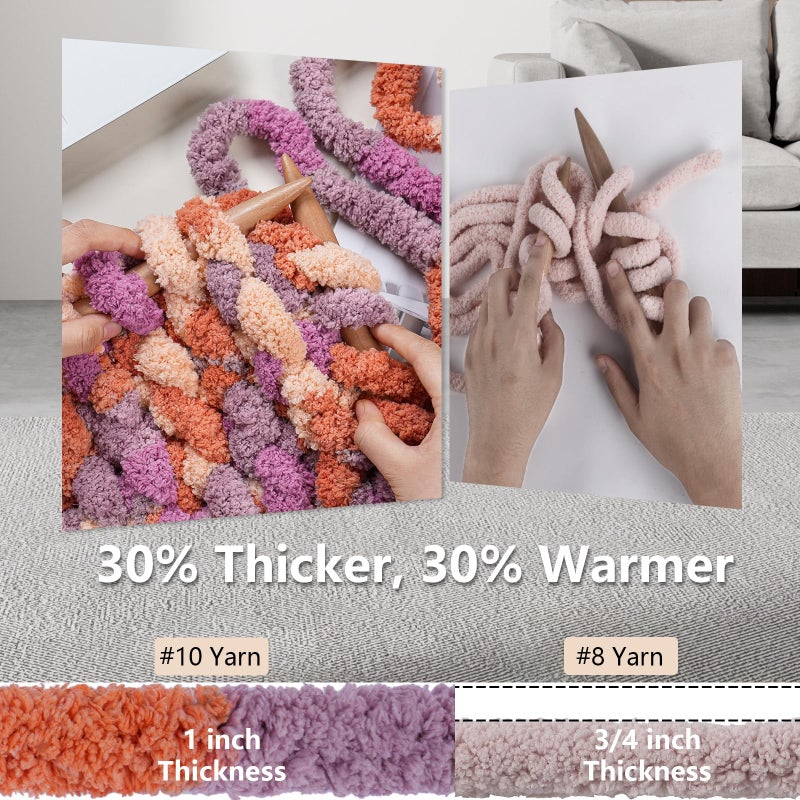 Cozyful Chunky Yarn for Hand Knitting - #10 Chunky Chenille Blanket Yarn, Jumbo Big Thick Chunky Yarns for Crocheting, Tie Dye Bulky Knit Yarns, 8 Skein (25 yds 8 oz Each Skein), Purple & Orange - Image 3