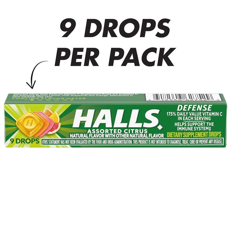 Halls حلوى هولز ديفينس بنكهة الحمضيات المتنوعة مع فيتامين سي 20 علبة تحتوي على 9 قطرات 180 قطرة إجمالاً - Image 2