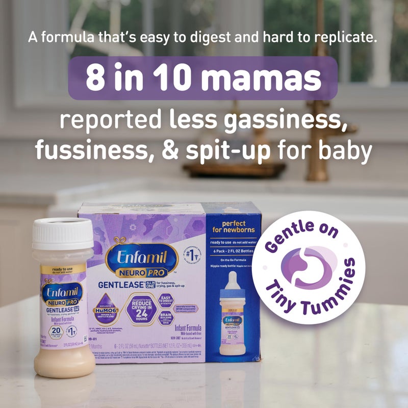 Enfamil Neuropro Gentlease Ready To Feed . Nursette Bottle Ease Gas & Crying Vitamins & Minerals for Immune Support Baby Formula Inspired by Breast Milk DHA MFGM Iron ,6 count (Pack of 4) - Image 2