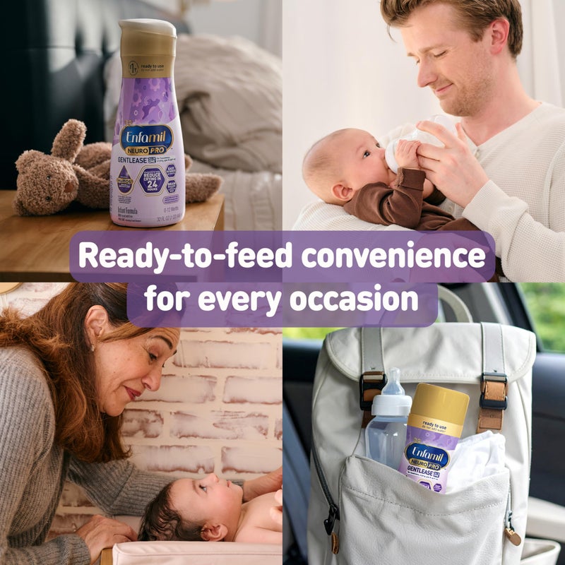 Enfamil Neuropro Gentlease Ready To Feed . Nursette Bottle Ease Gas & Crying Vitamins & Minerals for Immune Support Baby Formula Inspired by Breast Milk DHA MFGM Iron ,6 count (Pack of 4) - Image 4