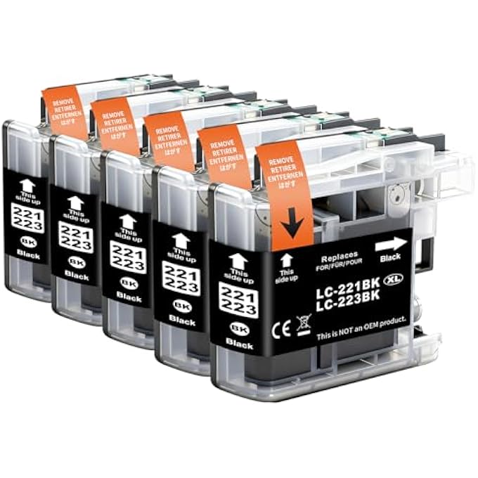 5 X LC223XL BLACK PRINTER CARTRIDGES COMPATIBLE WITH BROTHER LC223 BLACK FOR BROTHER MFC J5320DW CARTRIDGES FOR BROTHER DCP J562DW J4120DW, AND MFC J4420DW J480DW J880DW J4620DW (5 LC-223BK) - Image 1