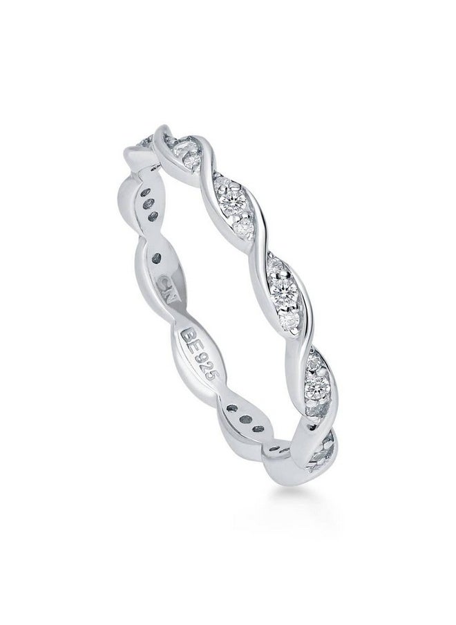 Berricle Sterling Silver Woven Wedding Rings Pave Set Cubic Zirconia Cz Eternity Ring For Women Rhodium Plated Size 6.5  - Image 1