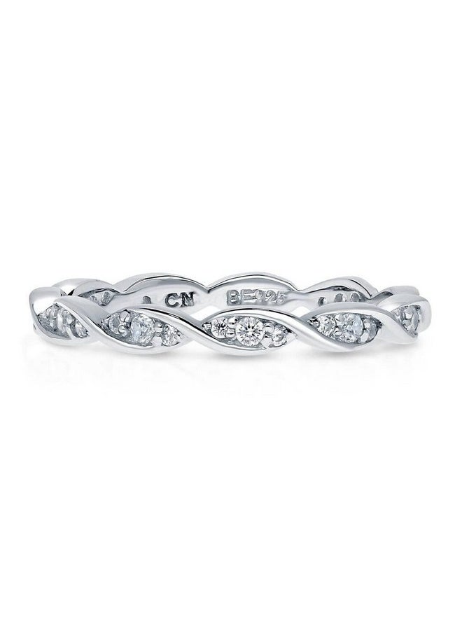 Berricle Sterling Silver Woven Wedding Rings Pave Set Cubic Zirconia Cz Eternity Ring For Women Rhodium Plated Size 6.5  - Image 2