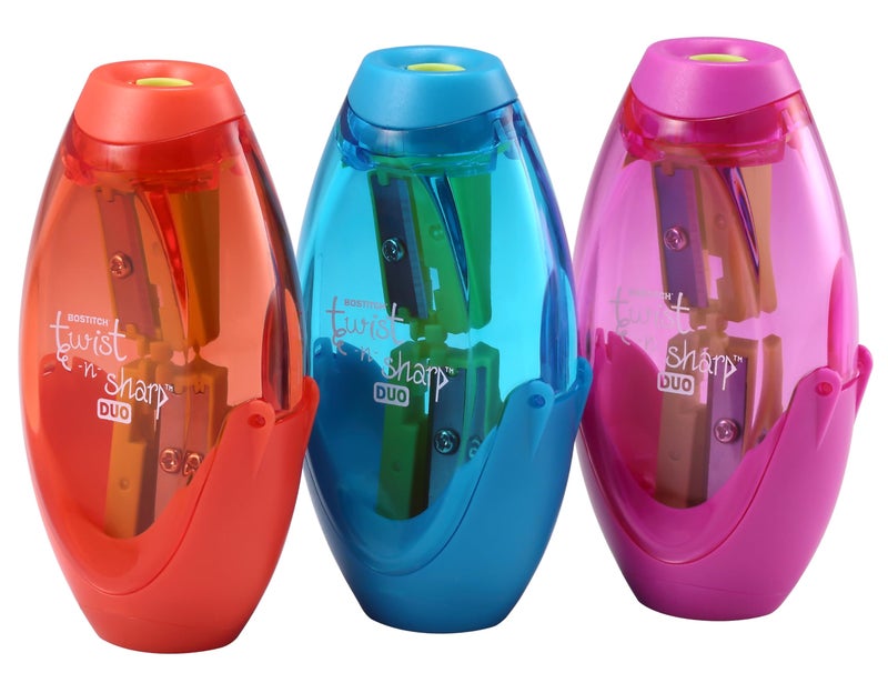 Bostitch مبراة أقلام يدوية من بوسيتش، ثنائية الفتحة، عبوة 3، أزرق، برتقالي، وردي، (PS2-ASST-3PK) - Image 1