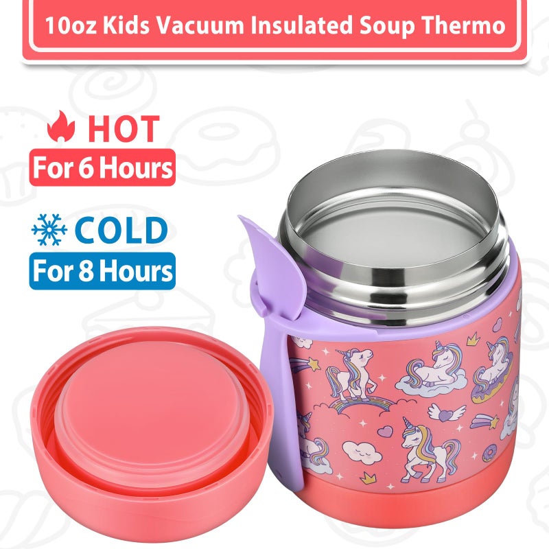 Howeemo Kids' Lunch Insulated Food Jar with Spoon - 10oz Stainless Steel, Leak Proof, Wide Mouth, Hot Food Thermo for School (Pink, Unique Horse) - Image 4