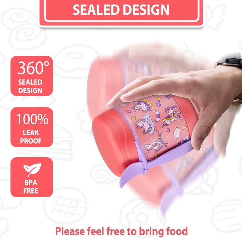 Howeemo Kids' Lunch Insulated Food Jar with Spoon - 10oz Stainless Steel, Leak Proof, Wide Mouth, Hot Food Thermo for School (Pink, Unique Horse) - Image 5