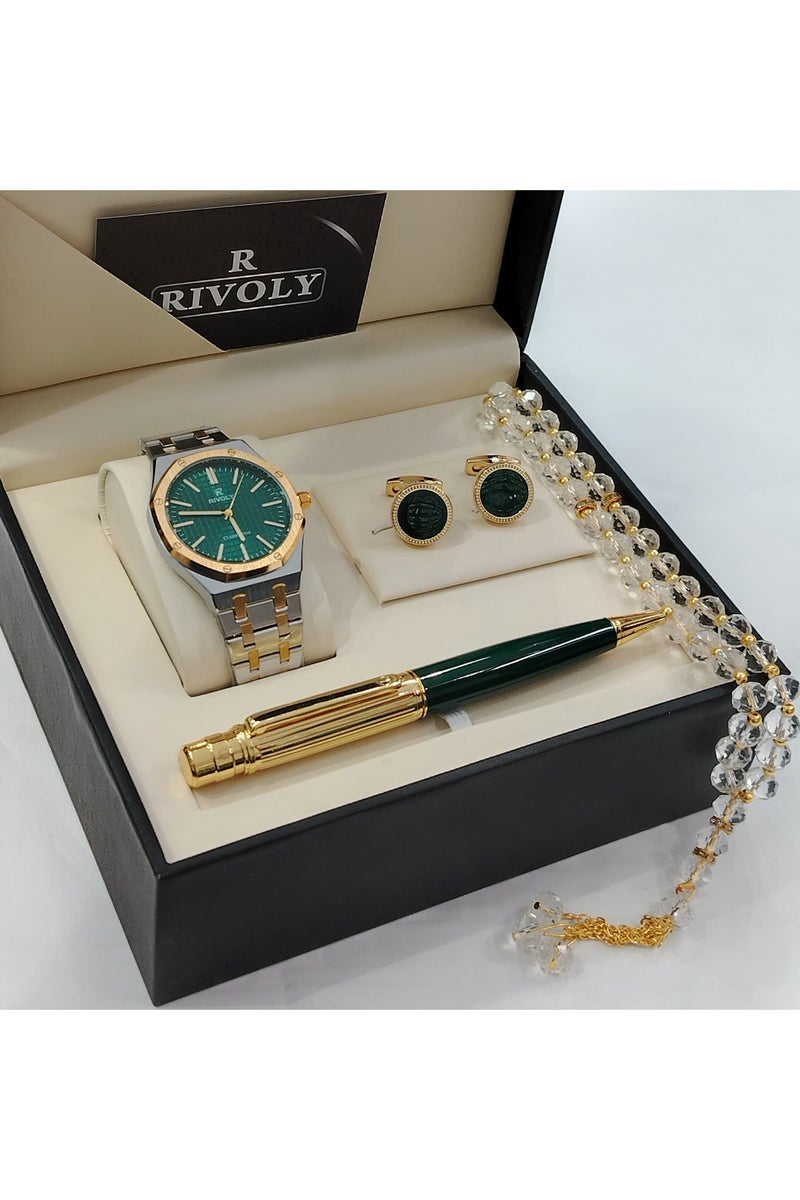 Rivoly Men's stainless steel set consisting of a watch, a rosary, a pen and cufflinks