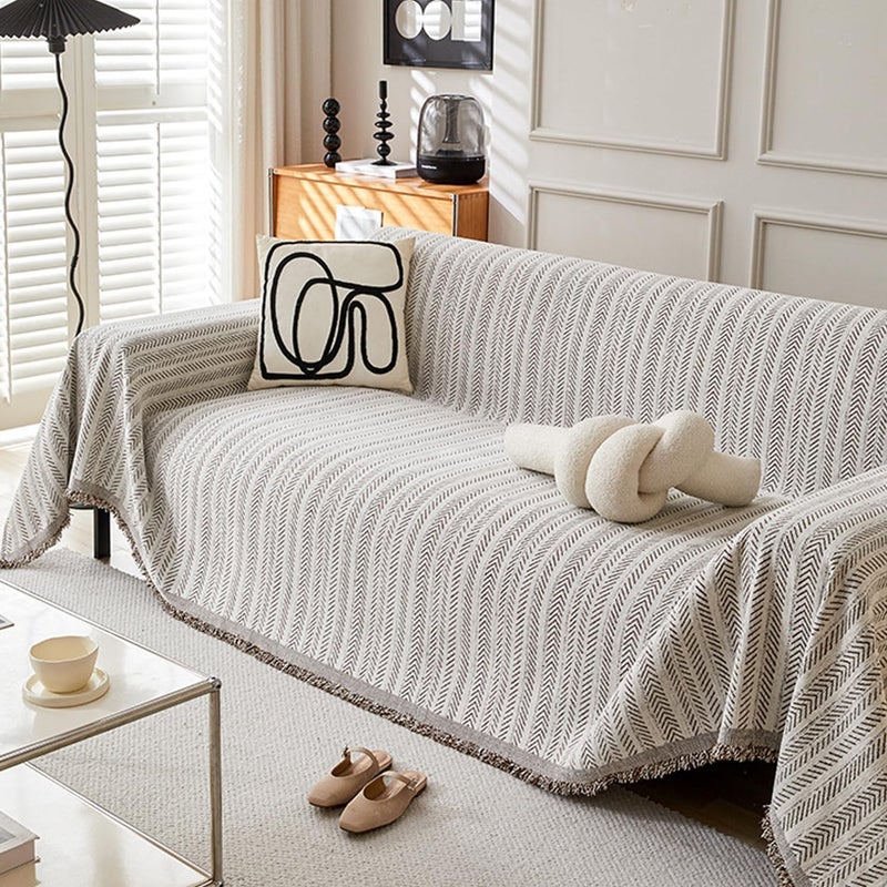 Retro Jacquard Sofa Cover - Cat-Proof & Anti-Scratch Couch Protector Slipcover with Tassels | Universal Fit for 1 2 3 4 Seater L U Sofas | Bohemian Style Sofa Throw (Brown, 180 * 460cm) - Image 1
