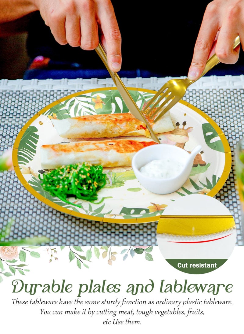 URbazaar 200 Pcs Paper Plates and Napkins, Light Party Supplies Include Scalloped Plate Napkins Cups Plastic Spoons Forks Knives for Baby Shower, Wedding, Birthday（Animal World）  - Image 4