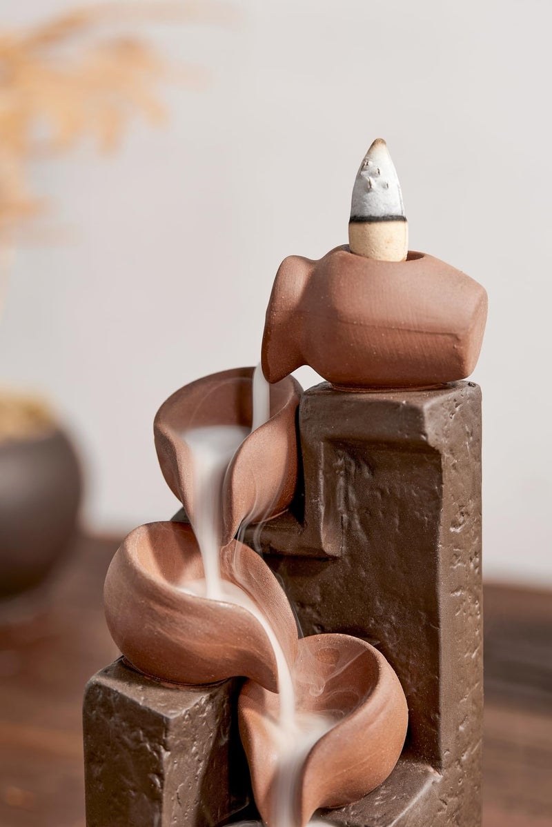 LAMDAWN Unique Cascading Basins Ceramic Waterfall Incense Holder, Paired with a Pack of Backflow Incense Cones. (Primary) - Image 3