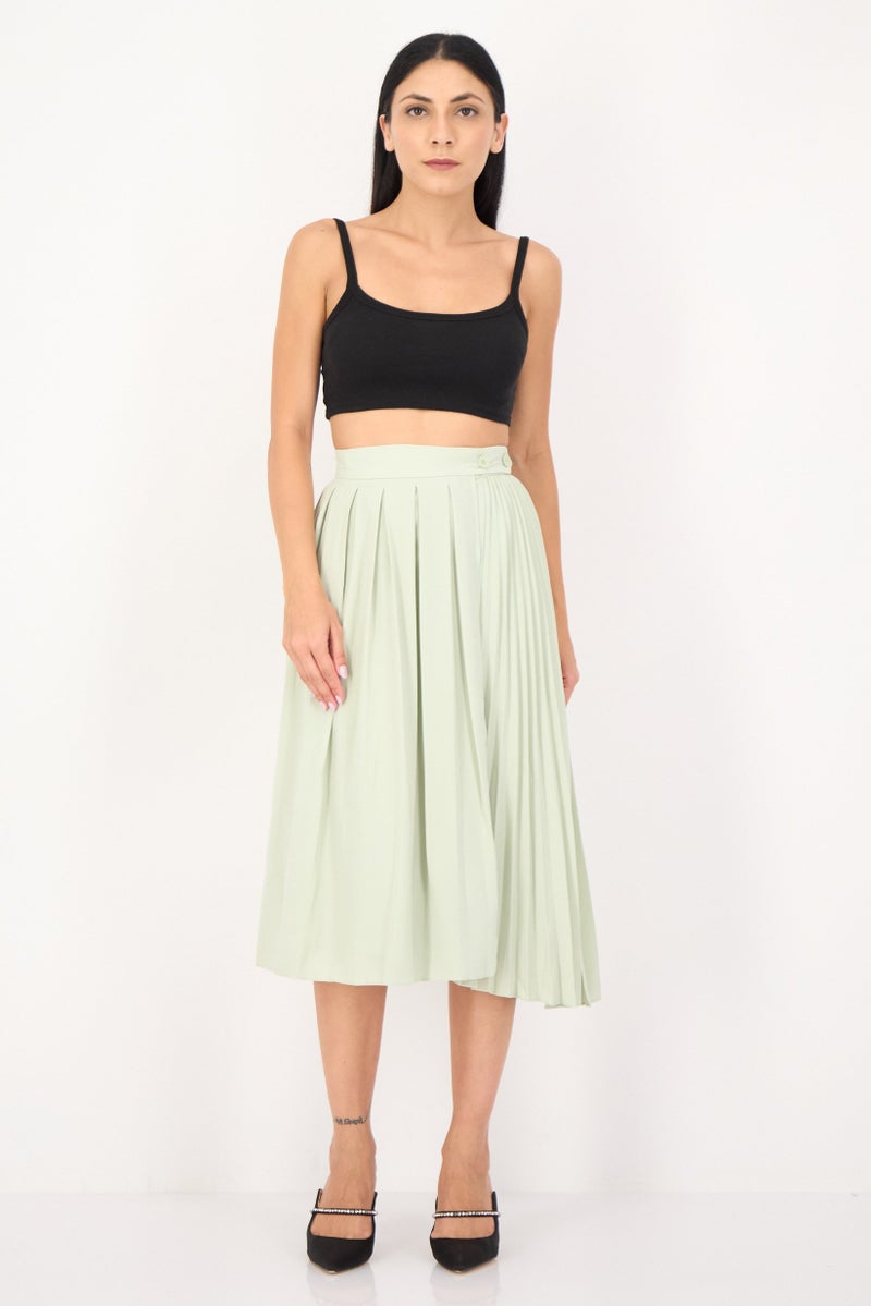 SELECTED Women Pleated Midi Skirt, Sage Green - Image 4