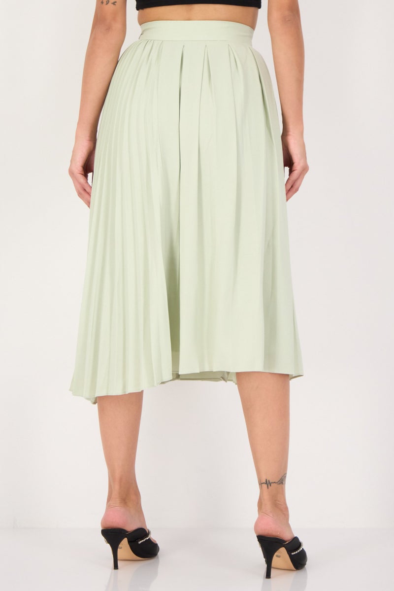 SELECTED Women Pleated Midi Skirt, Sage Green - Image 3