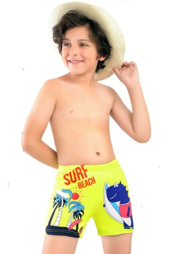 شورت سباحة فوسفوري للأولاد بنقشة ديناصور - Image 1