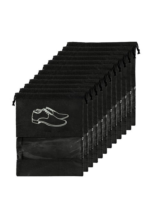 BigPlayer Premium Shoe Pouch Transparent Non Woven Fabric Shoe Cover for Travelling (Black Pack of 12) - Image 1