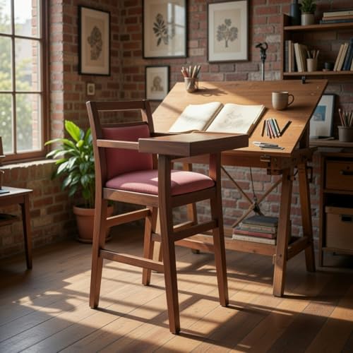 Ogesta Wooden Baby High Chair with Tray, Walnut Finish, Rose Cushioned Seat Feeding Brown Finish Table Chair Sets - Image 5