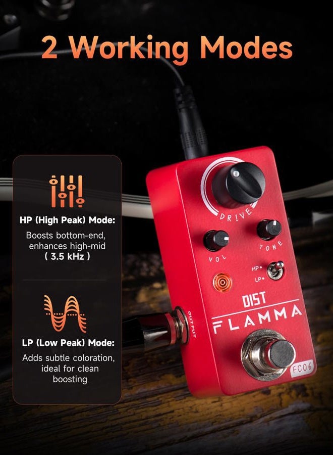 FLAMMA FC06 Distortion Guitar Pedal Electric Guitar Effects with 2 Modes HP/LP, Mini Analog Guitar Pedal, True Bypass - Image 2